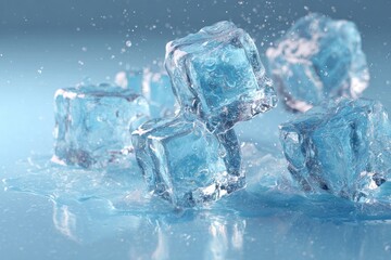 Ice cubes splashing in water