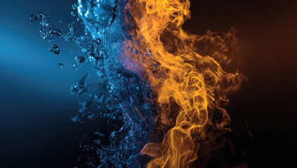 Turbulent water meets dynamic flames, a stark contrast of elements