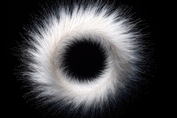 Fluffy white circular wreath-like structure with fine strands