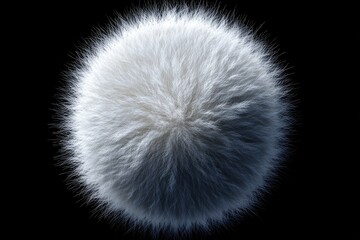 A fluffy white spherical object with fine hairs, illuminated from above