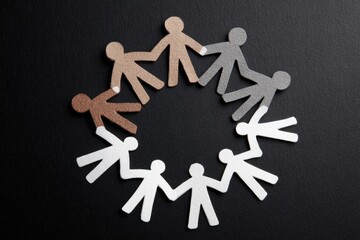 Diverse paper figures linked together in a circle on a black background