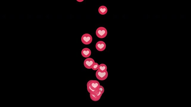 Like fountain fly up. Stream reactions in social media. Follower heart support. Love button emoji motion graphic. Live streaming in instagram, youtube, tiktok twitch reaction template. 4K MOV Alpha 