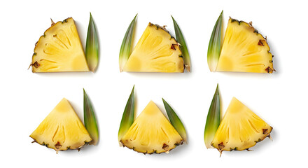 Naklejka premium Fresh pineapple slices cut halves isolated on white background food