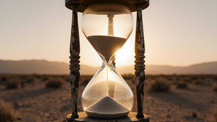 Weathered Hourglass in the Desert at Sunset