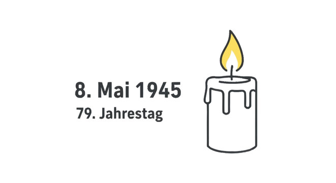 Black and White Candle with Flame Marking 8 May 1945 79th Anniversary