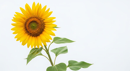 Naklejka premium Bright yellow sunflower in full bloom isolated on white background