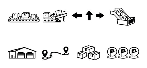 Obraz premium Black and white industrial icons representing packaging and logistics processes