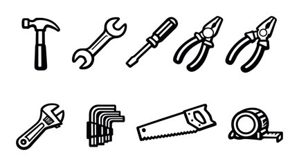 Obraz premium Set of hand tool icons on black background
