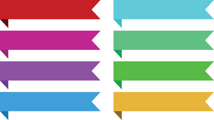 Fototapeta premium Red banner ribbon strip with flat bent design icon set. Banner, label, and button style. Red ribbon decoration shape, isolated on a transparent background. Suitable for use on websites and brochures.
