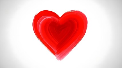 Fototapeta premium A vibrant red heart symbolizing love and affection is centered on a clean white background viewed from directly above