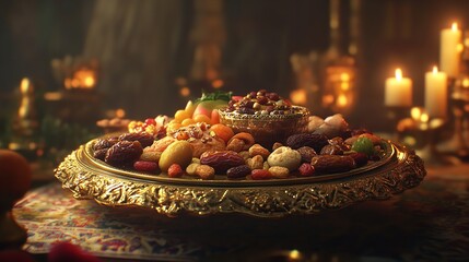 Ramadan Iftar table setting with Sweet Dates and Dry Fruits