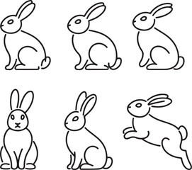 Fototapeta premium Continuous line drawing of easter rabbit set