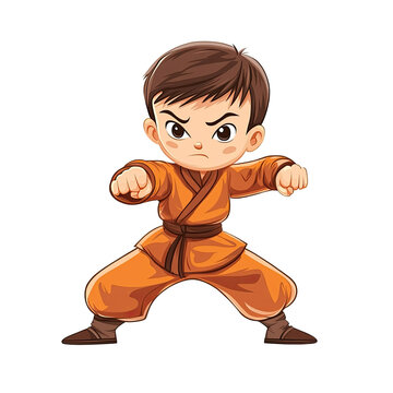An illustration of a kid practicing kung fu