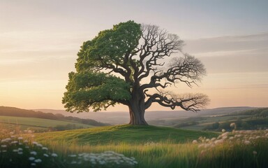 Obraz premium Lone Tree Representing Life Cycle and Seasonal Change in Nature