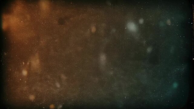 A textured, dark abstract background with scattered pinpricks of light and hazy, soft-focus color gradients