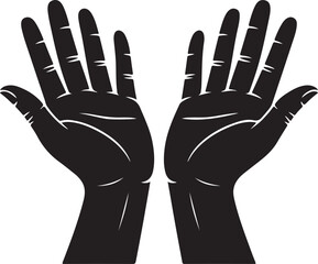 Obraz premium Two raised up female hands. Relaxed holding gesture. Pointing index finger. Black and white negative silhouette. Cartoon style