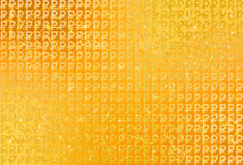 リッチな黄金色に輝くロシア・ルーブル通貨記号マークのグリッドパターン入り背景素材