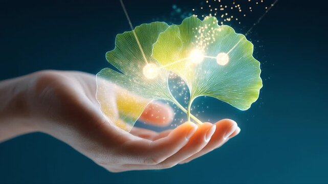 Glowing Ginkgo Leaf With Neural Pathways Symbol Of Brain Health And Memory Enhancement