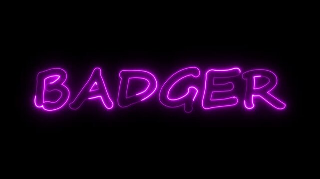 flickering neon badger text animation. neon sign that flickers and glows with BADGER