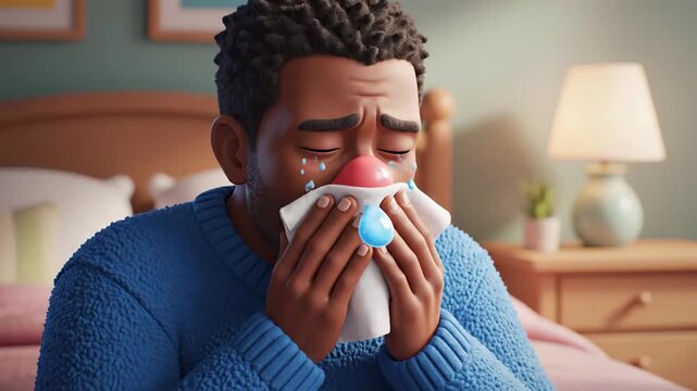 Person blowing nose with tissue