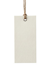 Hanging beige paper tag with string isolated. Retail label mockup.
