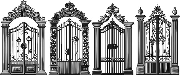 Obraz premium ornate wrought iron gates with decorative scrollwork and classical columns