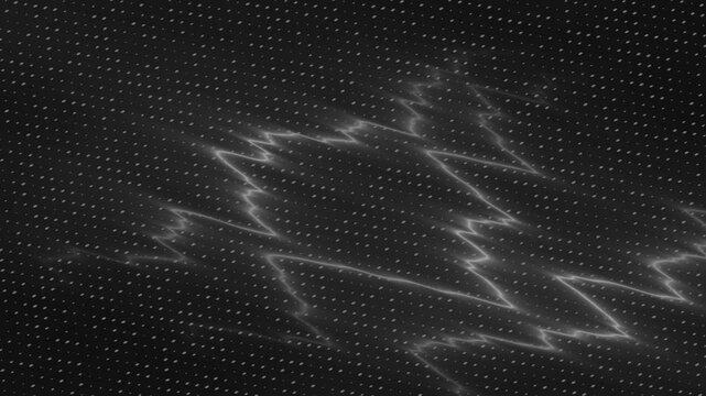 Abstract fractal pattern of light on a dark, dotted textured surface, resembling an electrical discharge or digital visualization.