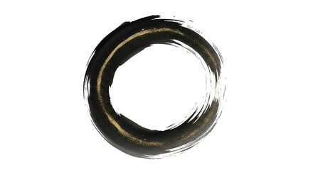 水墨で描いた丸いフレーム素材、金箔のあしらい、和風素材