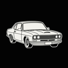 Classic American Muscle Car Illustration White Outline.