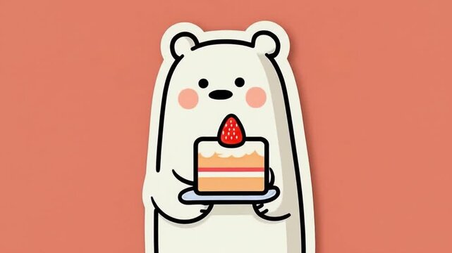 Cartoon bear with cake on orange background illustration