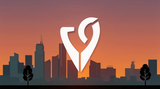 Abstract Cityscape at Sunset Animated Background Loop with Company Logo Integration