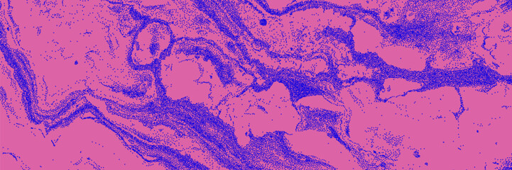 Psychedelic halftone pattern. Retro background with pink and blue surreal wavy and stipple effect overlay. Vector graphic asset.