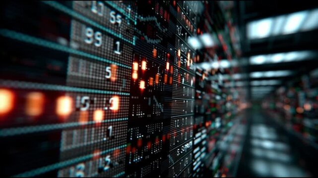 Recession fears stock market volatility. Economic downturn. Market uncertainty. Trading instability. Risk pressure. Abstract digital data visualization with vibrant colors and depth.