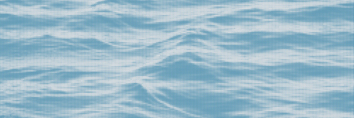 Water waves background. Soft blue halftone dot on white background. Vector banner for design and creative projects