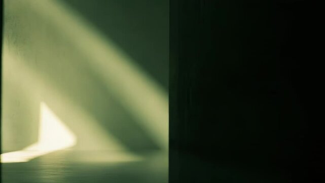 Sunlight beams creating strong contrasting parallel lines and abstract patterns on a textured wall and floor inside a modern minimalist interior space, symbolizing opportunity and new beginnings