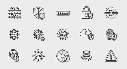 Fototapeta premium Cybersecurity icons for protecting data and online safety measures