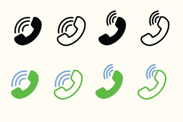 Phone call icon set vector illustration for communication and customer support, fully editable and scalable.