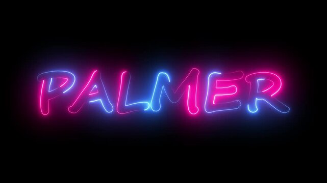 flickering neon palmer text animation. neon sign that flickers and glows with PALMER