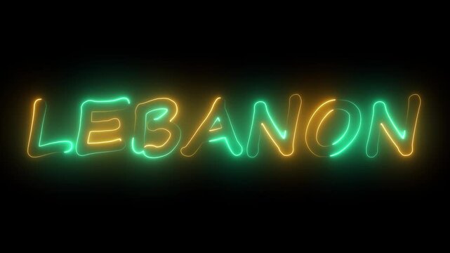 flickering neon lebanon text animation. neon sign that flickers and glows with LEBANON