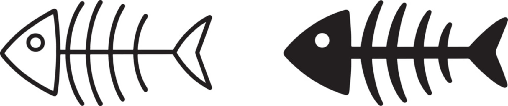 Fish bones icon in bold and line art style, clean vector illustration for food, menu, and design use.