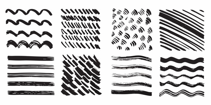 Collection of various black ink stroke patterns and textures