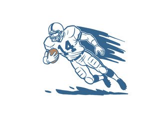 Obraz premium American football player running with ball artwork. Sports vintage illustration for t-shirt design. Football champion league graphic print. Dynamic mo
