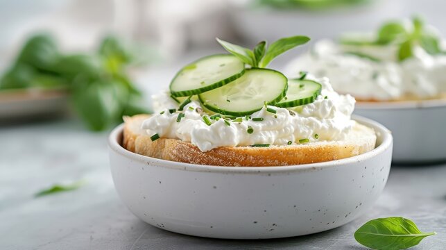 Cucumber-themed dish like cucumber and yogurt salad or cucumber sandwiches, with fresh cucumbers as a key ingredient, set on a clean table.
