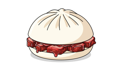 Fototapeta premium Delicious Steamed Bao Bun with Savory Red Pork Filling Overflowing Appetizing Asian Cuisine Illustration
