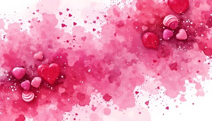 Pink multicolor sweet candy Valentine watercolor splash background in soft romantic tones