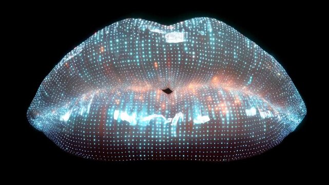 Sexy lips kissing in neon UV disco concept. Bright, glowing lips with vibrant colors against a dark backdrop.