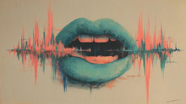Sexy lips kissing in neon UV disco concept. The artwork depicts vibrant lips against a colorful soundwave backdrop.