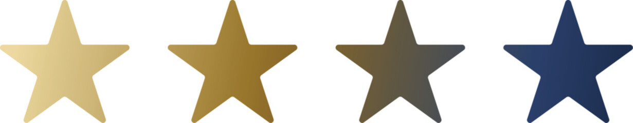 Brass Four Star Rating Icon Set for Quality Rating, Level Progress, and Success Feedback