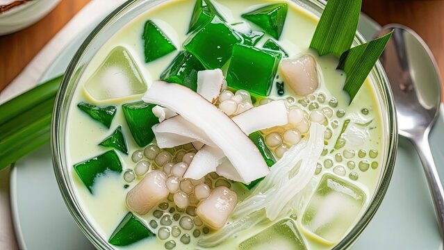 Buko Pandan Dessert in Glass Bowl