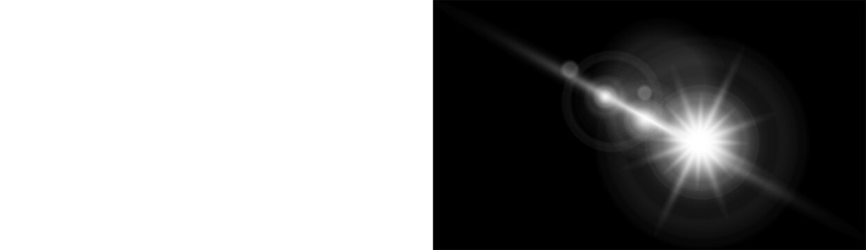 Bright radiant flash star glow beam Light effect sun light with lens flare effect. Overlays sunrays transitions lens flare light leaks and glare in PNG format sunlight special lens flare light effect